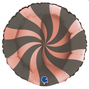Rose Gold & Platinum Grey/Black Candy Swirl Willy Wonka Balloon Rose Gold & Platinum Grey/Black Candy Swirl Willy Wonka Balloon